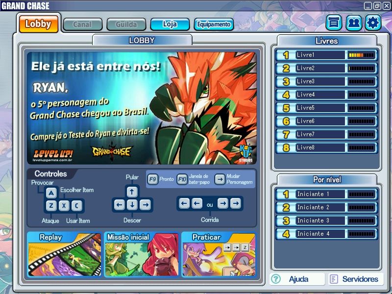 Grand Chase (Windows) screenshot: The lobby: from here you can access the game channels, the store, check your equipment, configure the game options and other things...