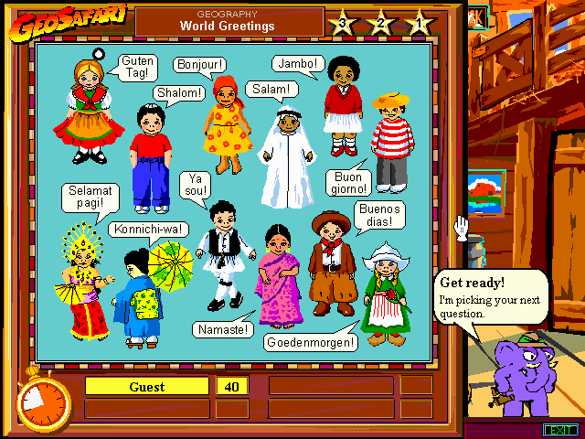 Microsoft Bob (game included) (Windows 3.x) screenshot: Thank goodness I'm not being grilled based on their costumes alone!