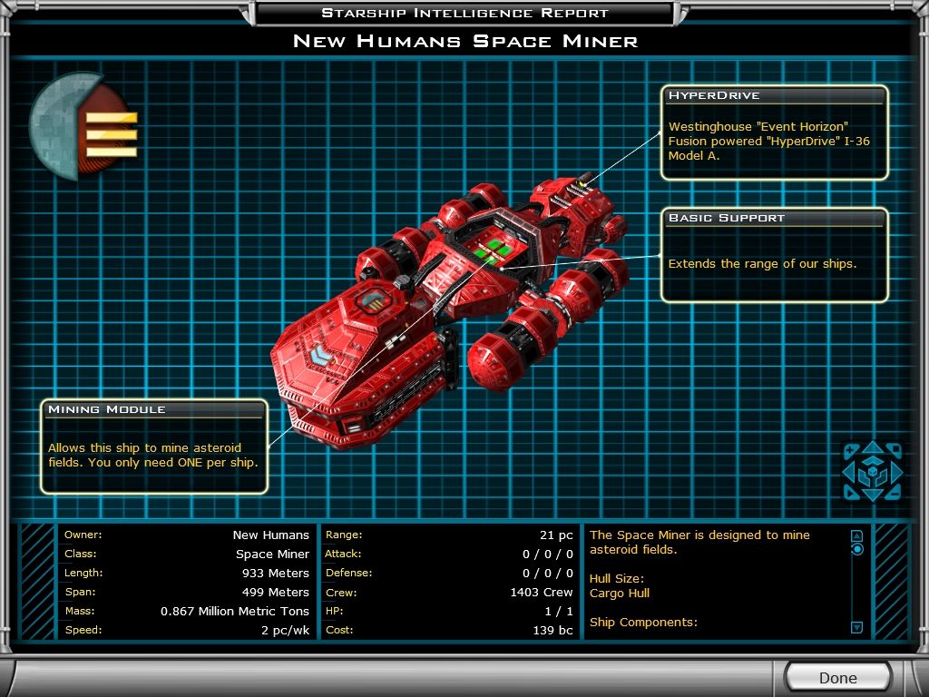 Galactic Civilizations II: Dark Avatar (Windows) screenshot: Detailed ship information is just a click away.