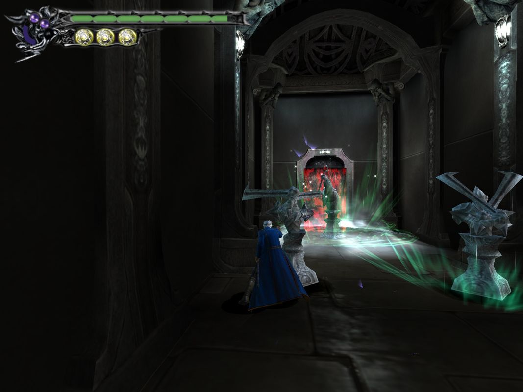 Devil May Cry 3: Dante's Awakening - Special Edition (Windows) screenshot: Vergil tries to get a few hits out before the Knight attacks again.