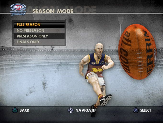 AFL Premiership 2007 (PlayStation 2) screenshot: Season mode selection