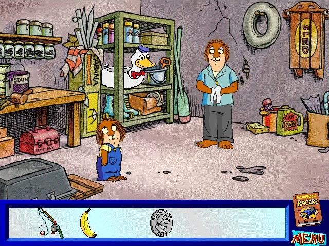 Mercer Mayer's Little Critter and the Great Race (Windows) screenshot: Dad is droning on about winning and losing and trying hard