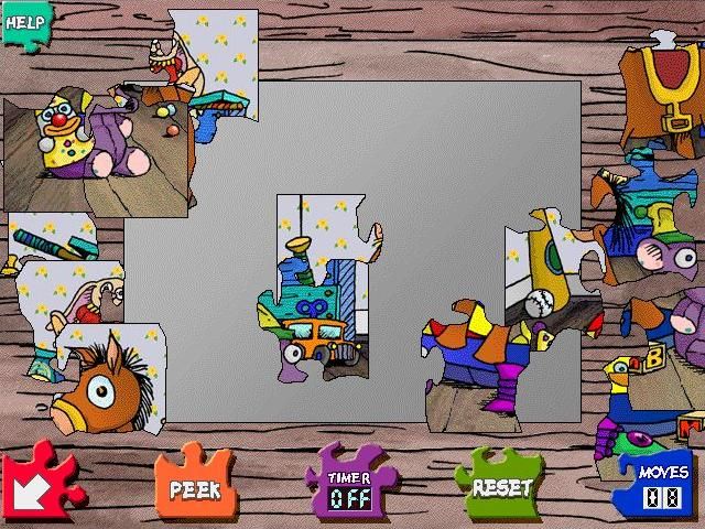 Mercer Mayer's Little Critter and the Great Race (Windows) screenshot: The jigsaw puzzle mini-game - it even gives you a chance to peek at the finished puzzle