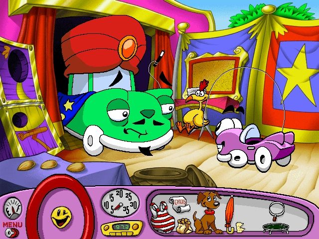 Putt-Putt Joins the Circus (Windows) screenshot: This magician is trying to make a proper gift for Putt-Putt...a chicken??