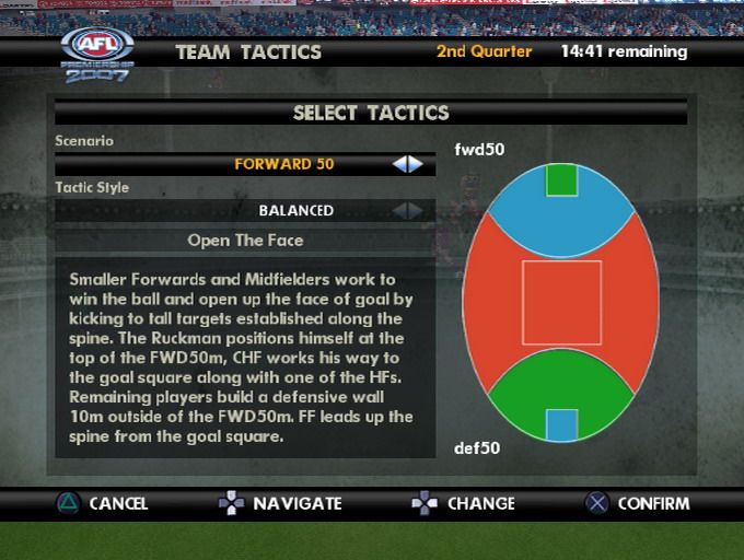 AFL Premiership 2007 (PlayStation 2) screenshot: In-game tactics setup