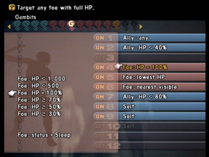 Final Fantasy XII (PlayStation 2) screenshot: Gambits are mini-programs: conditions are displayed