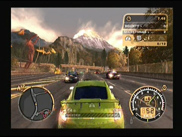 Need for Speed: Most Wanted (PlayStation 2) screenshot: Backing away from black police cars