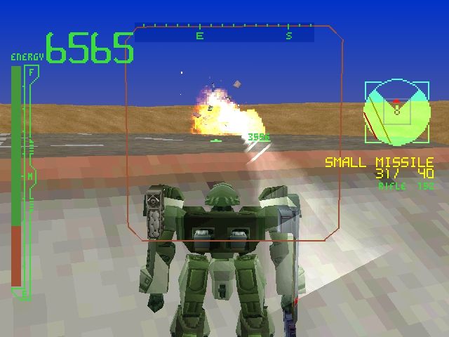 Armored Core: Project Phantasma (PlayStation) screenshot: The missile hits the turret.