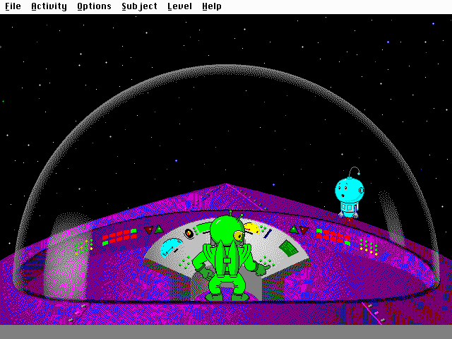Math Blaster: Episode One - In Search of Spot (DOS) screenshot: Looks like the hyperdrive is broken.