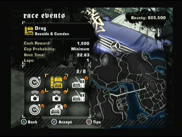 Need for Speed: Most Wanted (PlayStation 2) screenshot: Main Menu - Race Events