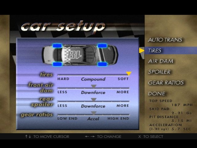 Andretti Racing (PlayStation) screenshot: Car setup
