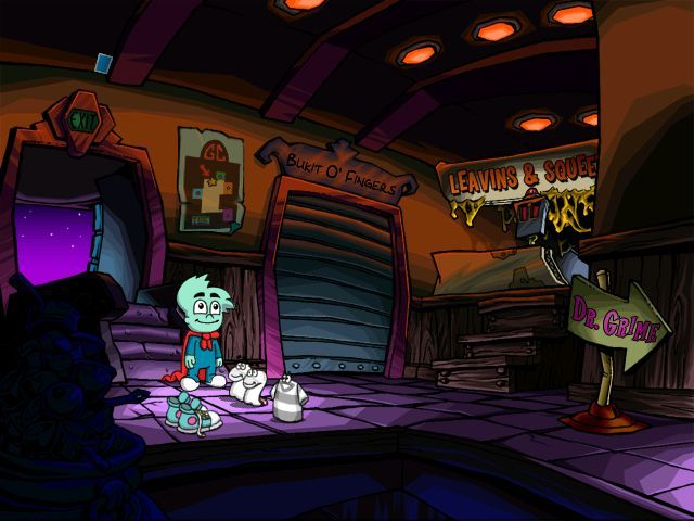 Pajama Sam: Life is Rough When You Lose Your Stuff (Windows) screenshot: Finally able to get to the mall (Dr. Grime is here somewhere with Sam's comic book).