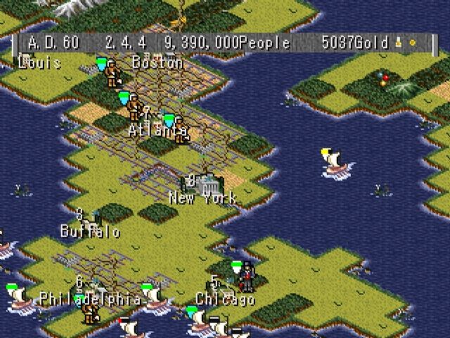Sid Meier's Civilization II (PlayStation) screenshot: This is American territory.