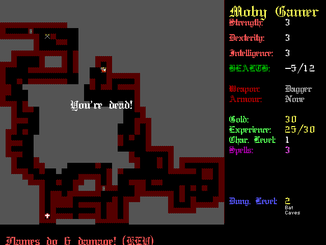 Caverns of Xaskazien (DOS) screenshot: Exploration does not always yield rewards.