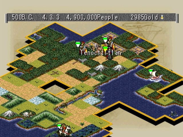 Sid Meier's Civilization II (PlayStation) screenshot: The siege on Tenochtitlan is about to begin.