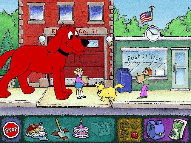 Clifford the Big Red Dog: Thinking Adventures (Windows) screenshot: Switching boxes. Now Clifford has his gift from Grandma...