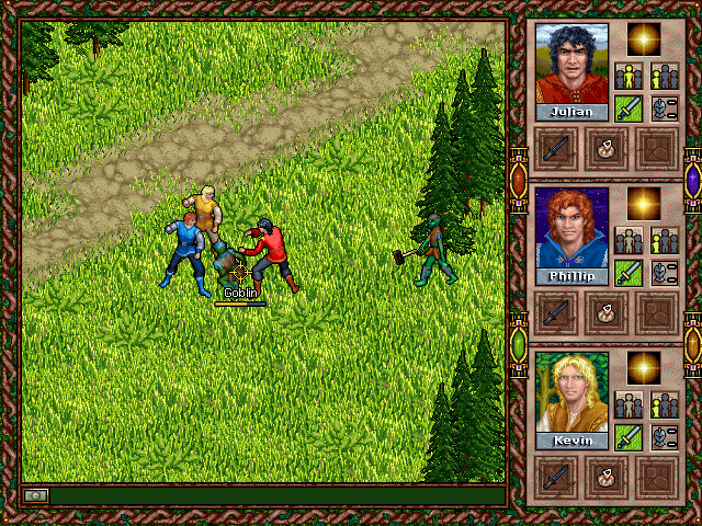 Halls of the Dead: Faery Tale Adventure II (DOS) screenshot: for brutal wilderness combat with unruly gobbos.