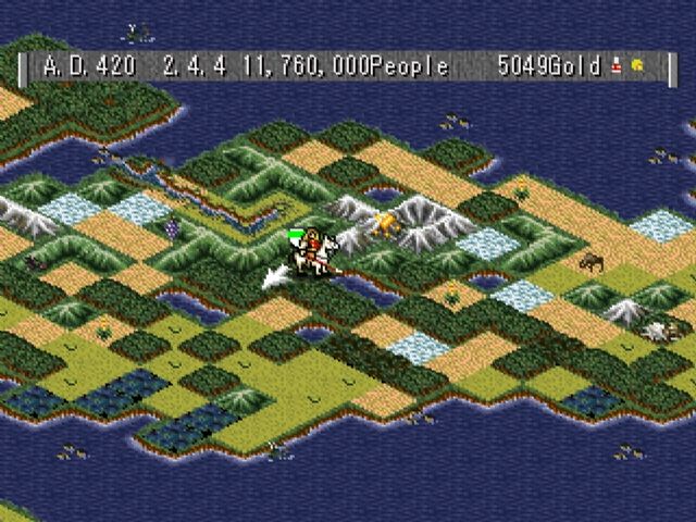 Sid Meier's Civilization II (PlayStation) screenshot: A nice area for some new cities.