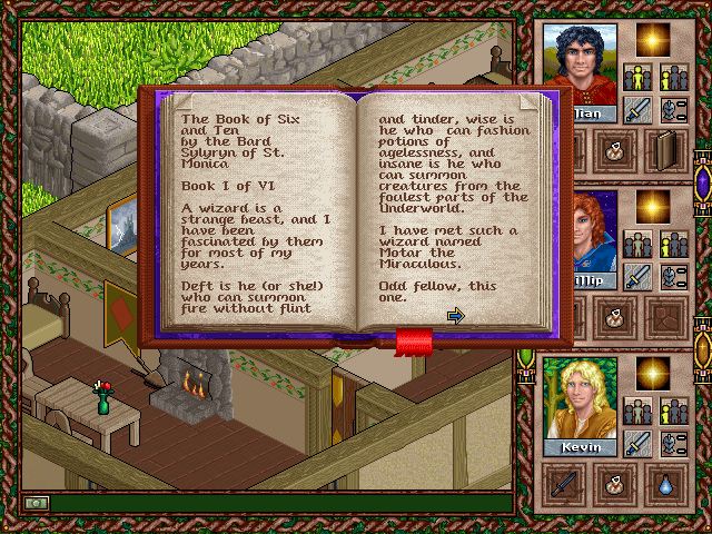 Halls of the Dead: Faery Tale Adventure II (DOS) screenshot: Reading a book.