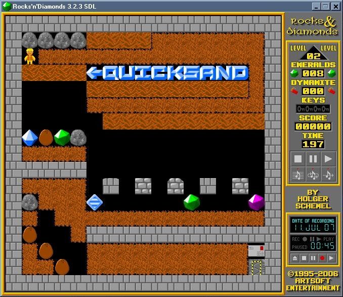 Rocks 'n' Diamonds (Windows) screenshot: The second level of the tutorial