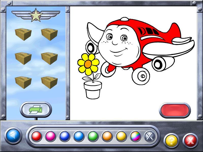 Jay Jay the Jet Plane: Jay Jay Earns His Wings (Windows) screenshot: Each box has a picture to paint and print.