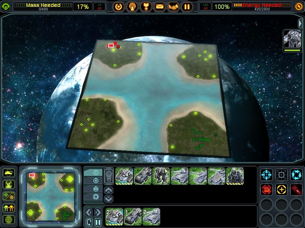 Supreme Commander (Windows) screenshot: You can zoom all the way out to see the whole map. You have to, really...