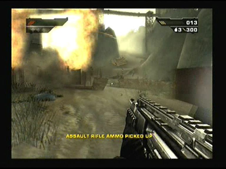Black (PlayStation 2) screenshot: I am not the only one who likes to shoot at gas barrels.
