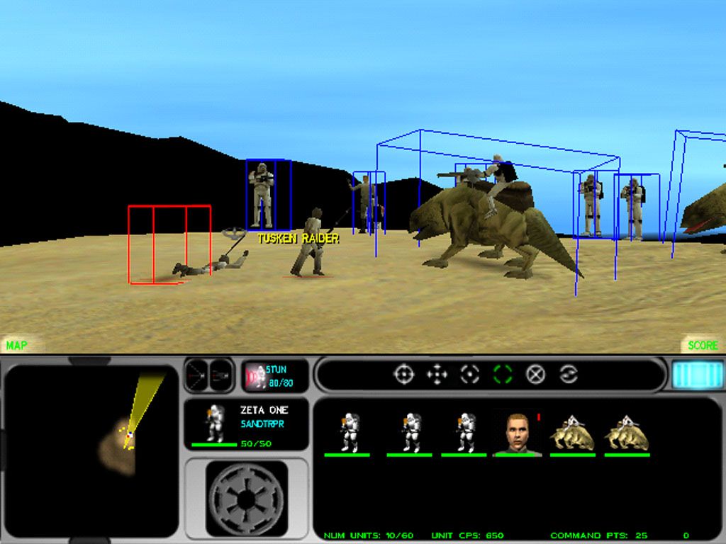 Star Wars: Force Commander (Windows) screenshot: Some very foolish Tusken Raiders attack your unit.