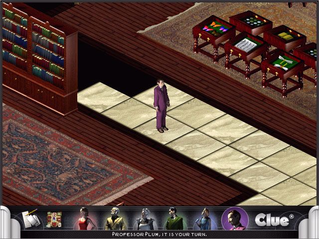 Clue: Murder at Boddy Mansion (Windows) screenshot: This is the game with many of the graphical features turned off; the scenes can be easier to discern without the translucent mansion walls.