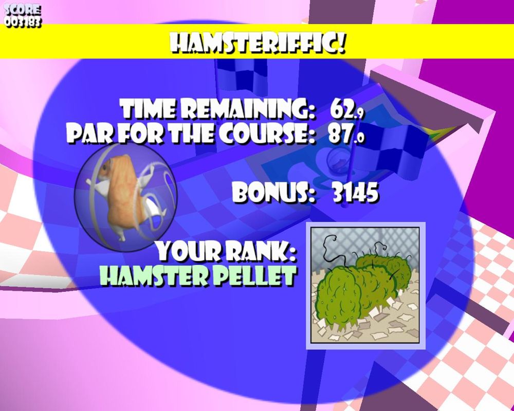 Hamsterball (Windows) screenshot: You are awarded with rank upon completing the level.