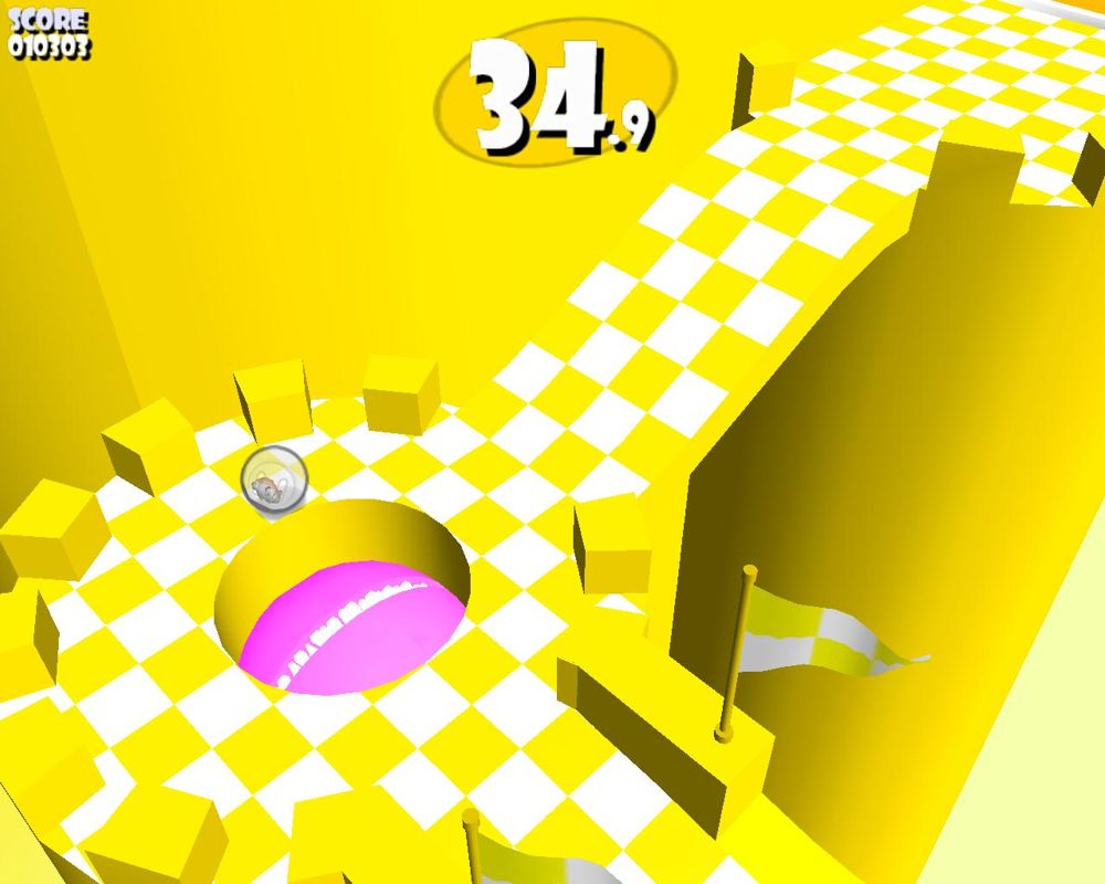 Hamsterball (Windows) screenshot: Watch out for that purple monster!