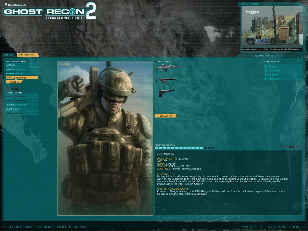Tom Clancy's Ghost Recon: Advanced Warfighter 2 (Windows) screenshot: Choosing and equipping your men.