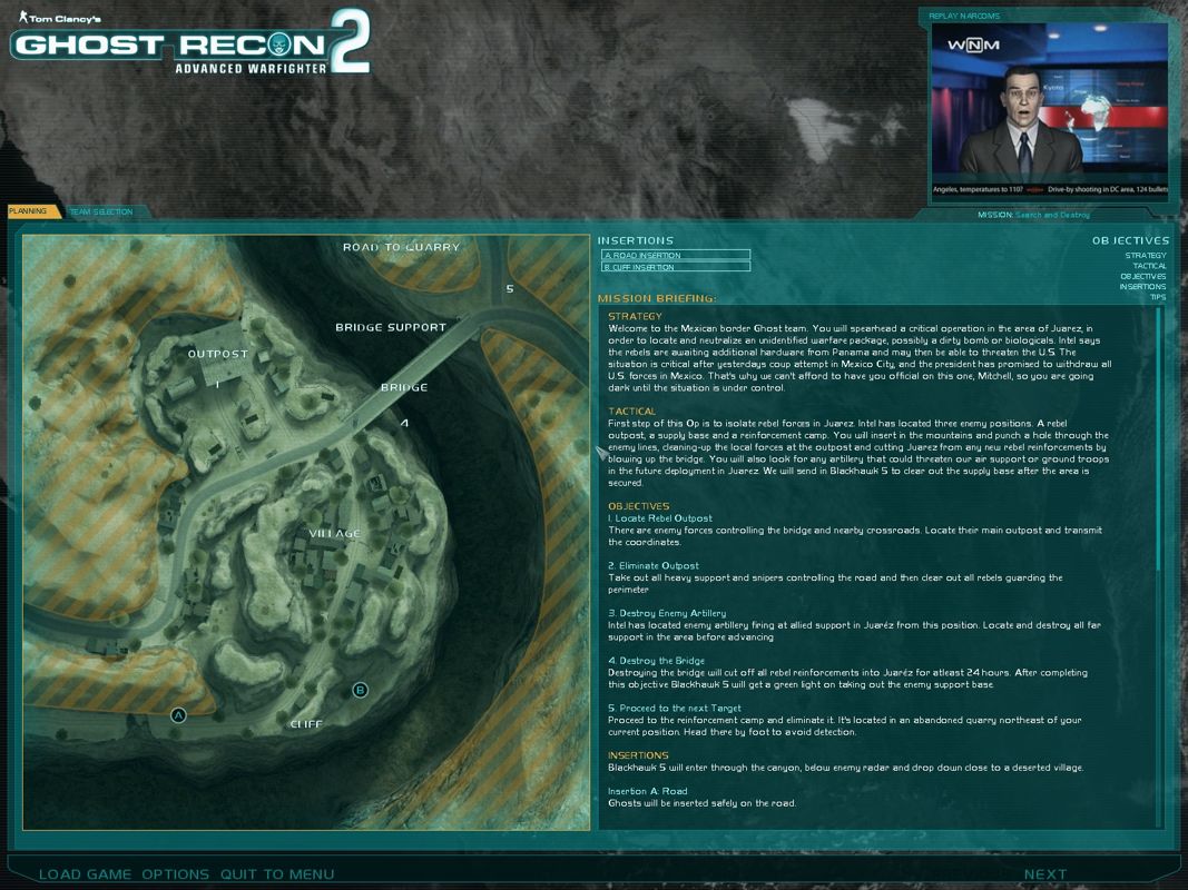 Tom Clancy's Ghost Recon: Advanced Warfighter 2 (Windows) screenshot: Mission briefing