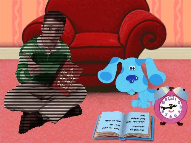 Blue's Clues: Blue's ABC Time Activities (Windows) screenshot: Steve invites you to join Blue on a hunt for words.