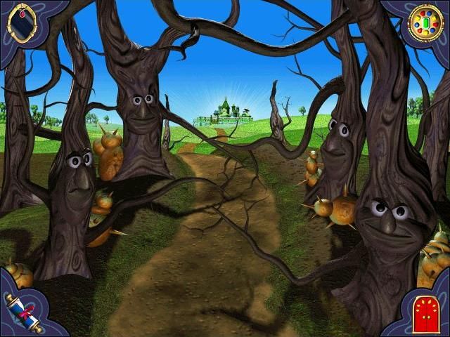 Oz: The Magical Adventure (Windows) screenshot: Scary trees! Finding the tree that makes a sound different from the others will open the way
