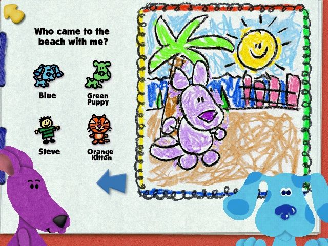 Blue's Clues: Blue's Reading Time Activities (Windows) screenshot: Answering questions to fill in the drawing.