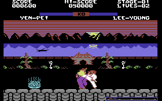 Yie Ar Kung-Fu 2: The Emperor Yie-Gah (Commodore 64) screenshot: Yen-Pei is the first opponent