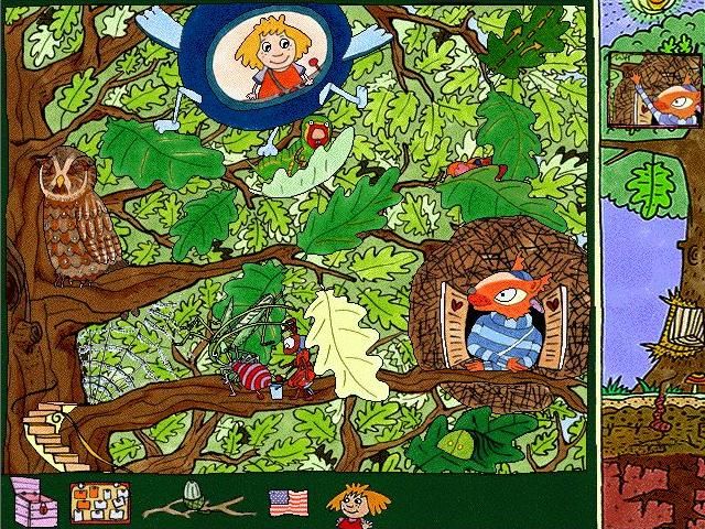 Millie Meter and Her Adventures in the Oak Tree (Windows) screenshot: Up among the leaves chatting with the denizens of the oak tree.
