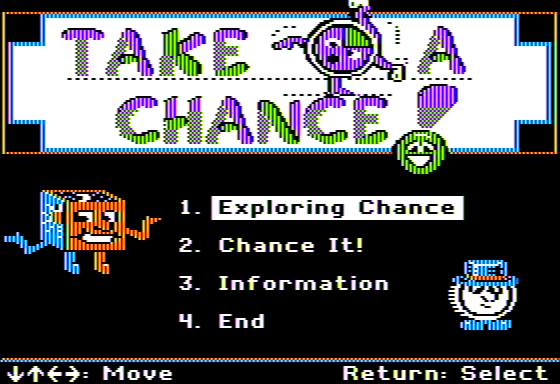 Take a Chance! (Apple II) screenshot: Main Menu