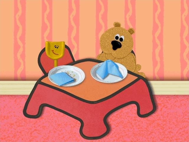Blue's Clues: Blue's ABC Time Activities (Windows) screenshot: Blue shares her snacktime.
