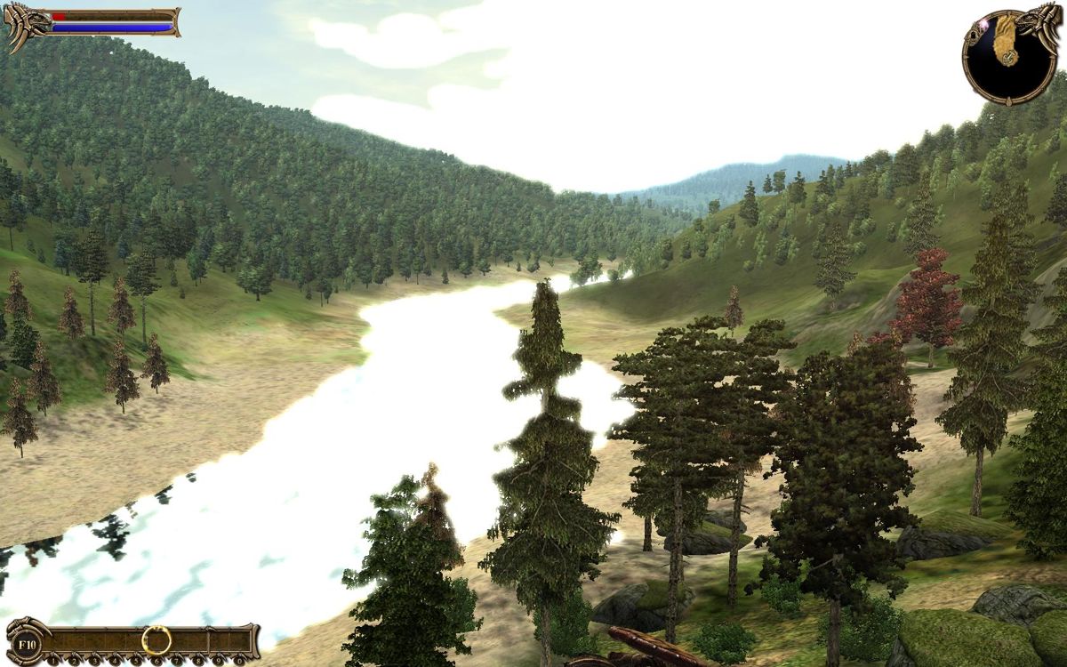 Two Worlds (Windows) screenshot: A river valley overview