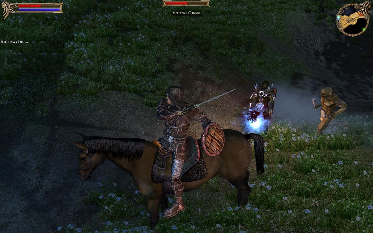 Two Worlds (Windows) screenshot: You can attack while riding the horse.