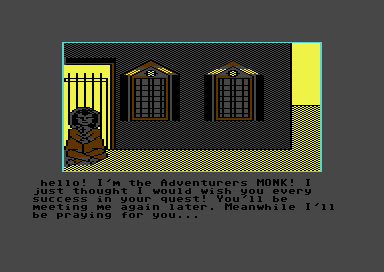 Spy-Trek Adventure (Commodore 64) screenshot: Meet the monk