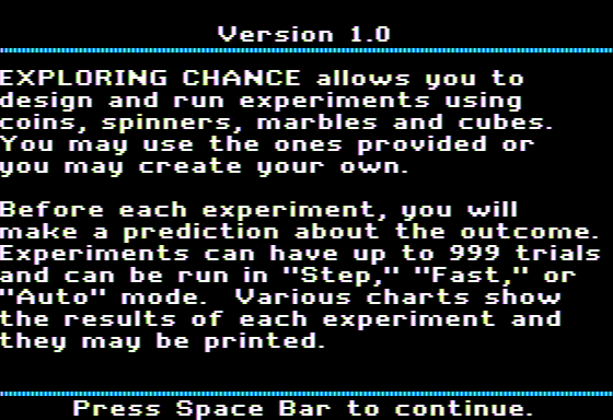 Take a Chance! (Apple II) screenshot: Instructions