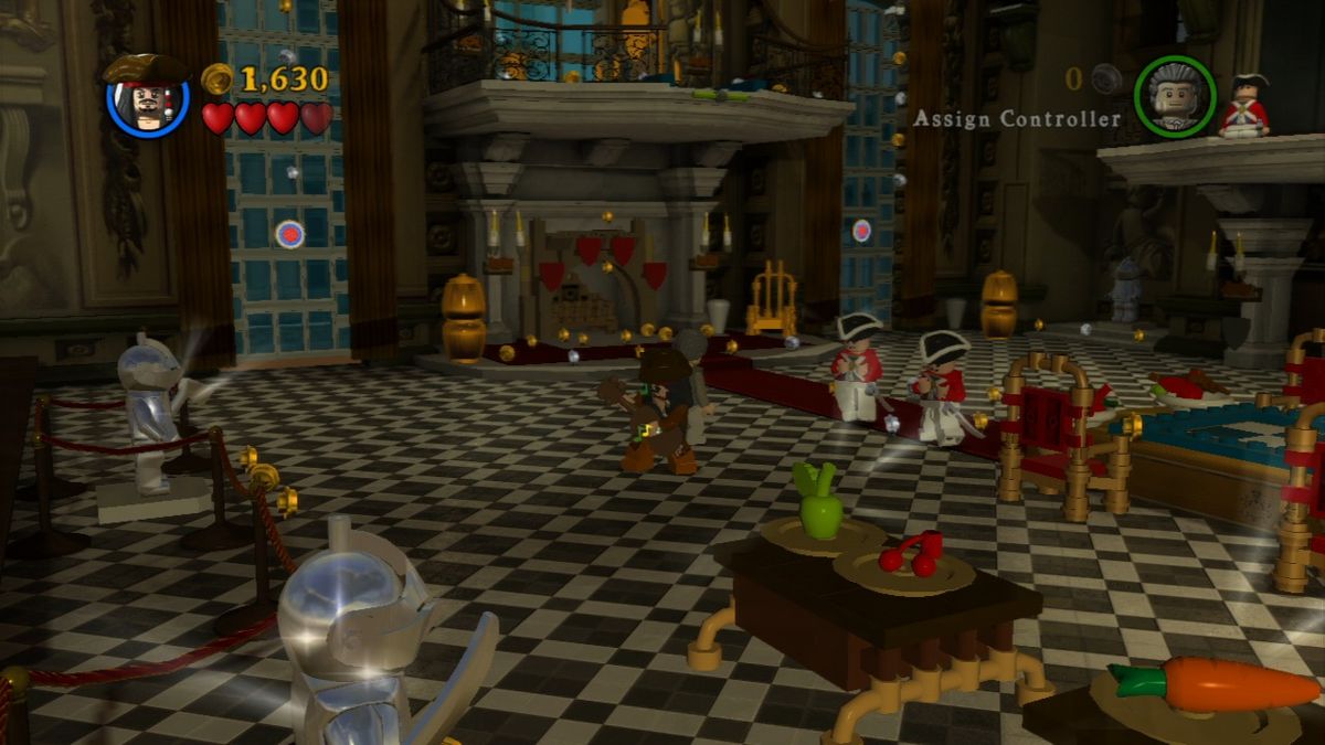 LEGO Pirates of the Caribbean: The Video Game (PlayStation 3) screenshot: When Jack plays the guitar hero, soldiers will start to dance and stop their attacks for the duration of the song.