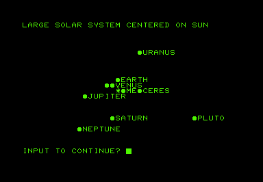 Planet Miners (Commodore PET/CBM) screenshot: Solar system