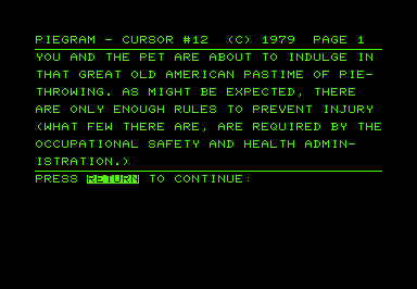 Piegram (Commodore PET/CBM) screenshot: Instructions