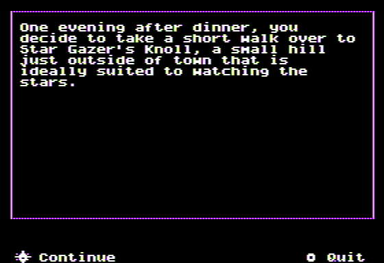Microzine #27 (Apple II) screenshot: Constellation Odyssey - Take a Trip to go Star Gazing
