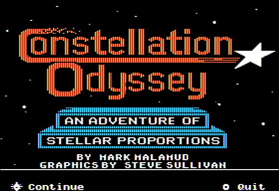 Microzine #27 (Apple II) screenshot: Constellation Odyssey - Title Screen