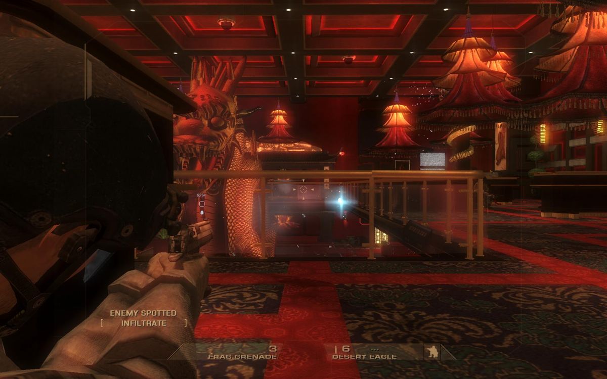 Tom Clancy's Rainbow Six: Vegas (Windows) screenshot: Sometimes it's hard to pinpoint an exact location of the enemy.